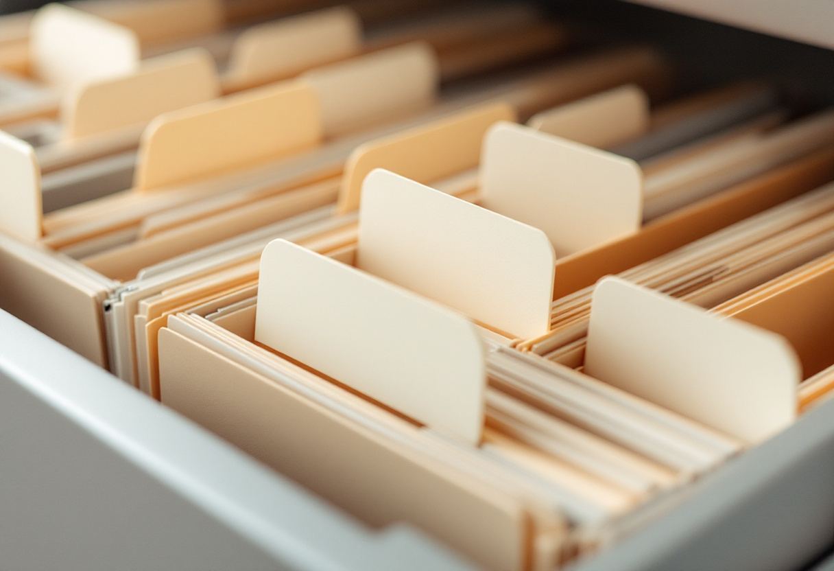 Separadores de archivo con las pestañas en blanco. Cada pestaña es un tramo de permiso que alguien tuvo que pedir.